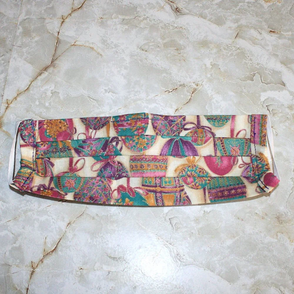 HAND CRAFTED Face Mask Easter Ribbon Eggs Adult Cloth Fabric Print - Pocket